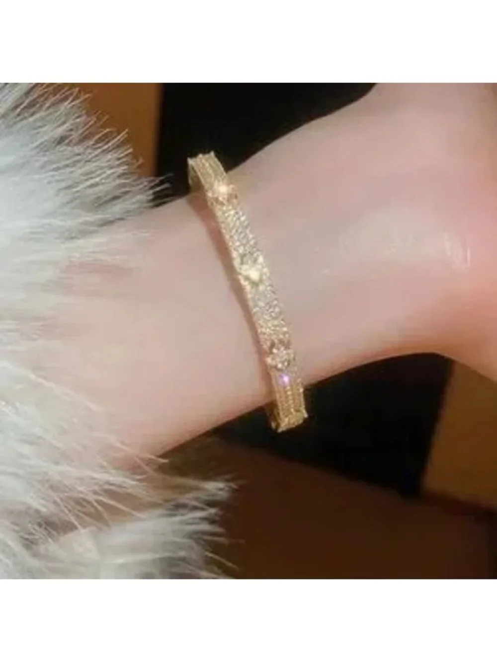 Gold Stainless Steel CZ Bangle Bracelet Sparkling Statement